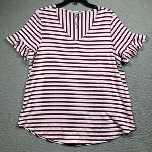 Green Envelope Top Women's‎ Plus 1X Maroon Stripe V Neck Flutter Sleeve USA Made
